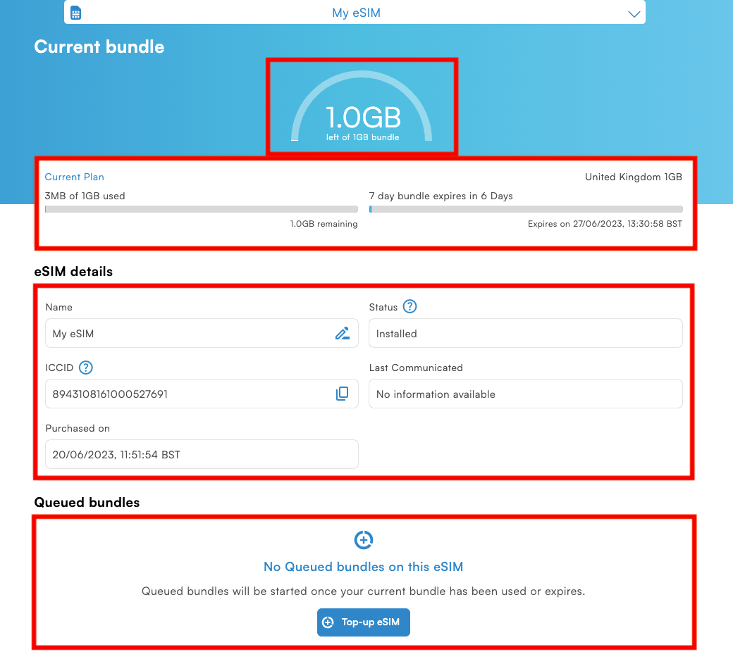 how to check my esim balance